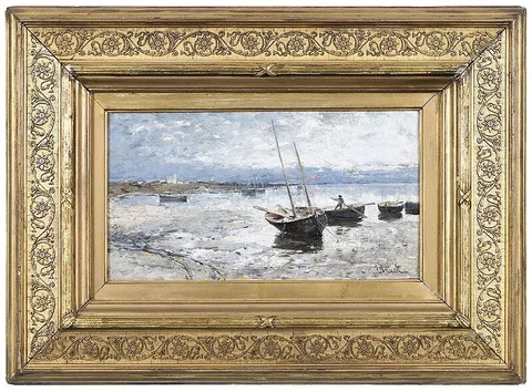 Jeanna Bauck, Boats on the Coast, oil on panel