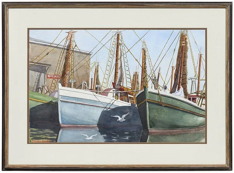 Agnes Randle, Boats in Harbor, watercolor on paper