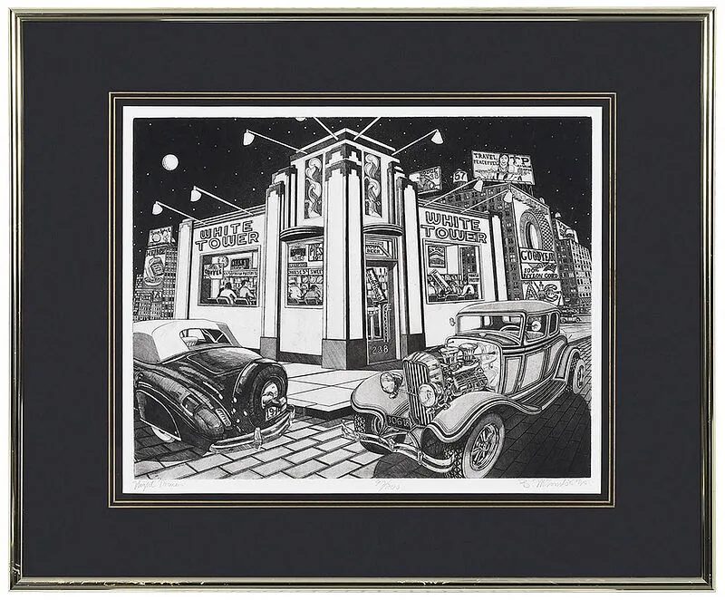 Night Tower by Bruce C. McCombs, 1984, etching, offered Feb 2021