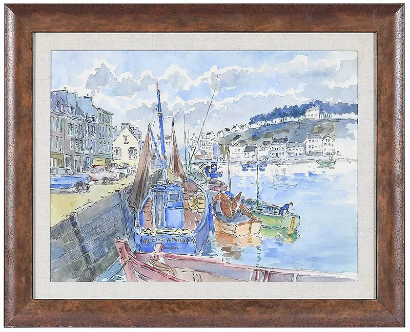 Edith White, Honfleur Harbor, watercolor on paper