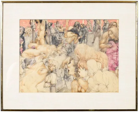 Gilbert Frederick (Bert) Carpenter, The Novice's Bed, pen and ink on paper