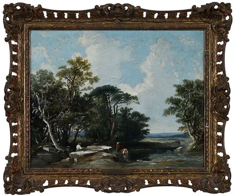 William Williams of Plymouth, A Rest by the River, oil on canvas