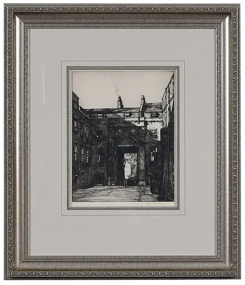 Henry Rushbury, A Courtyard, drypoint etching