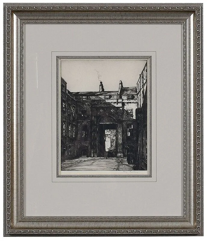 Henry Rushbury, A Courtyard, drypoint etching