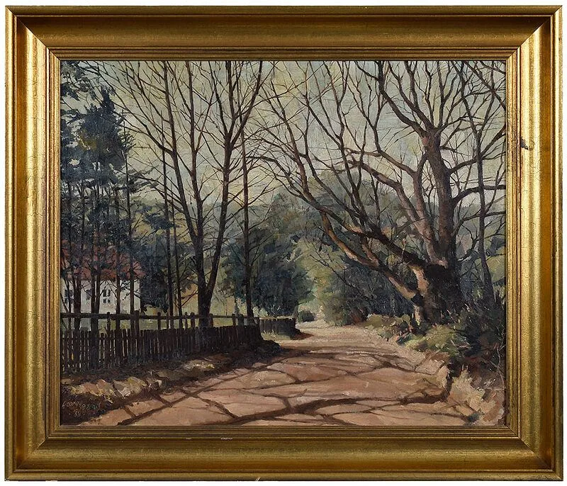 George Barnes, Winter Sunshine, Kent, 1958, oil on Masonite