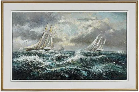 Joseph Douglas Purcell, Coursing Yachts, oil on canvas