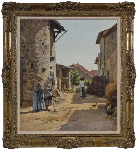 Ferdinand Jan Monchablon, Early Morning Conversation, 1885, oil on canvas