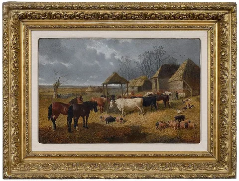 John Frederick Herring, Jr., Feeding Time, oil on canvas