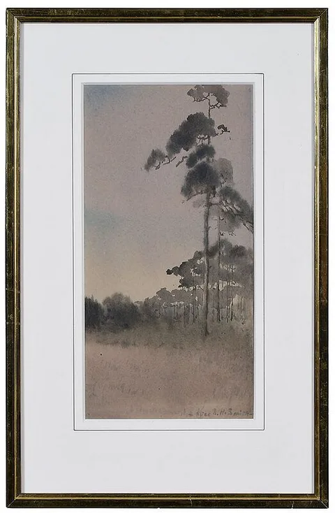 Alice Ravenel Huger Smith, Rice Field and Trees, watercolor on paper