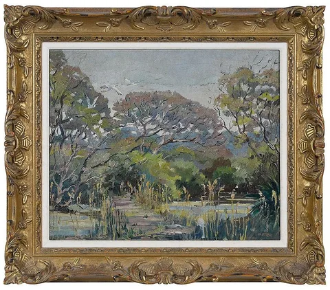 Swampland by Harold Sleichter Etter, oil on canvas, sold Dec 2020