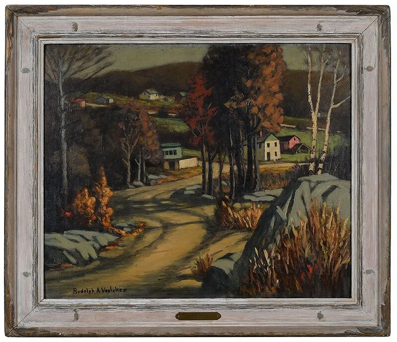Rudolph Voelcker, Autumn in New England, oil on canvas board