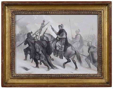 Alonzo Chappel, Classical Warriors, Hannibal Crossing the Alps, oil on board en grisaille