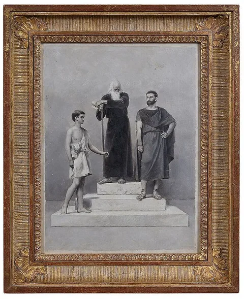 Alonzo Chappel, The Ages of Man, oil on board en grisaille,ÿ12-1/4 x
