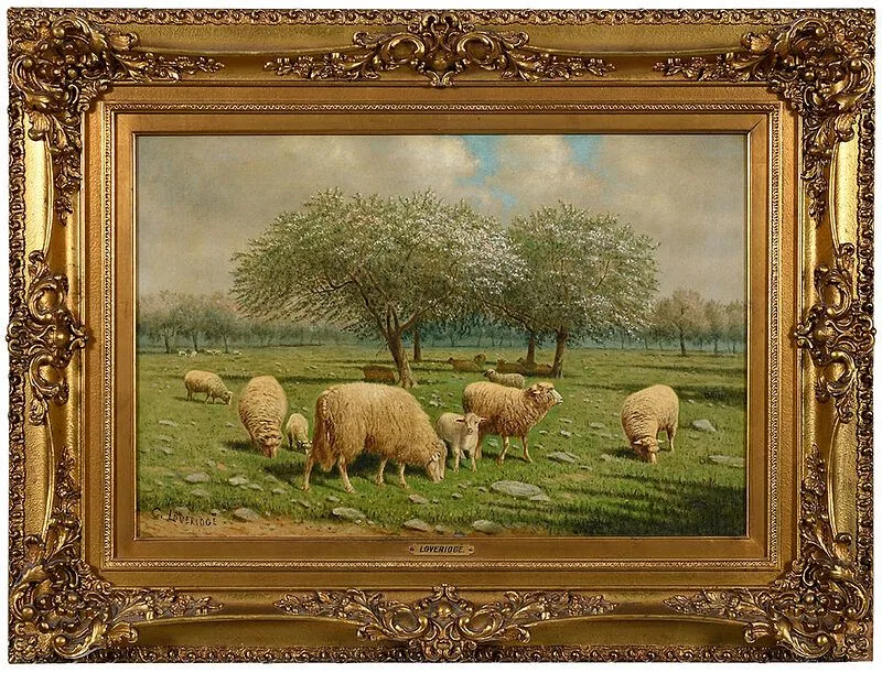 Grazing Sheep by Clinton Loveridge, oil on canvas, sold Dec 2020