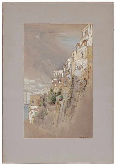 Louis Comfort Tiffany, On the Corniche, c. 1890, watercolor and gouache over pencil on grey paper