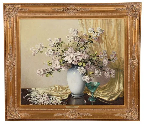 A. D. Greer, Still Life with Apple Blossoms, oil on canvas