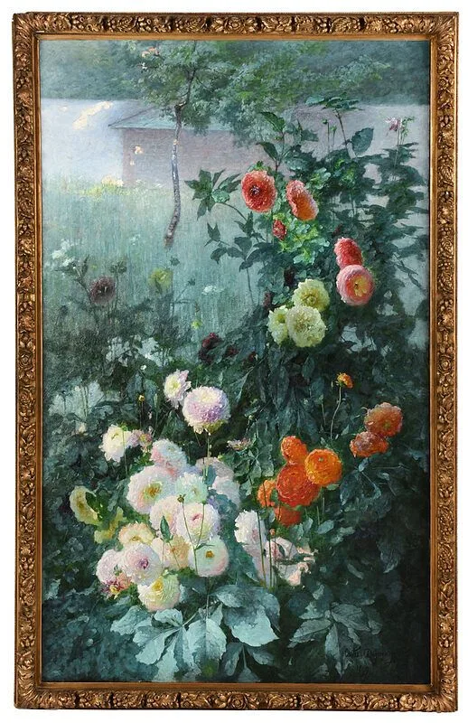 The Dahlia Garden by Adolphe Louis Castex Degrange, 1899, oil on canvasÿ71 x, sold Nov 2020