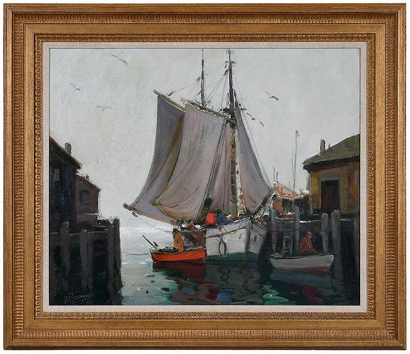 Wharf Scene by Anthony Thieme, oil on canvas, sold Nov 2020