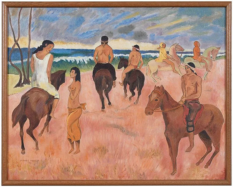 Morris Zerulik, Horsemen on the Beach, 1990, oil on canvas