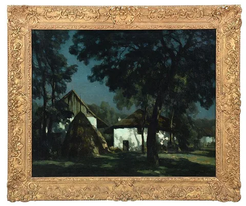 François Cachoud, Moonlit Farmhouse, oil on canvas