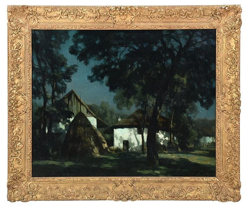 François Cachoud, Moonlit Farmhouse, oil on canvas