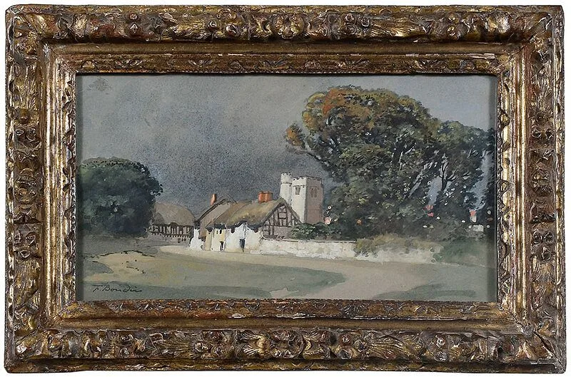 Fran‡ois Boudin, View of a Village, gouache on paper
