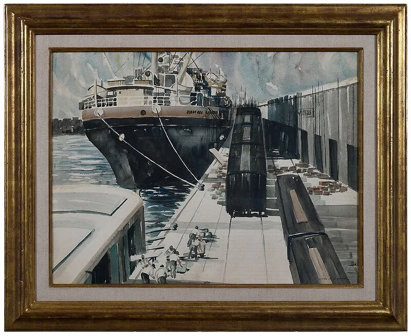 Loading the Ship by John R. Grabach, watercolor on paper, sold Nov 2020