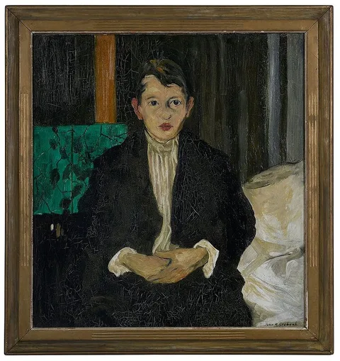 Boy with a Green Screen by John R. Grabach, oil on canvas, sold Nov 2020