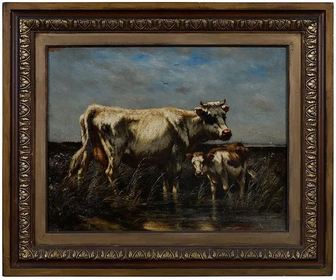 J. Carlton Wiggins, Cow and her Calf, oil on canvas