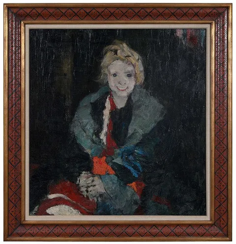 Little Helen With Green Shawl by John R. Grabach, oil on canvas, sold Nov 2020