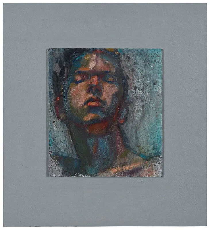Bruce Knecht, Male Head, 1995, oil on paper laid on wood