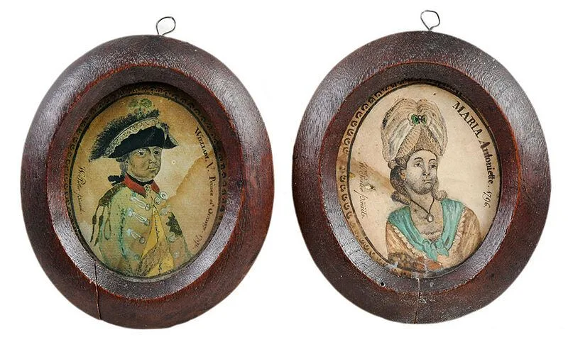 Rev. William Warren Porter, Two portrait miniatures: Marie Antoinette and William V. Prince, 1796, ink and watercolor on laid paper