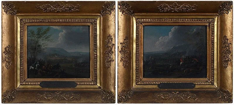 Karel Brydel, A pair of Cavalry Skirmish Scenes, not apparently signed, oils on panel