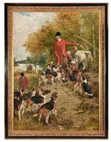 John Emms, Huntsmen and Hunt Staff at Earth with Hounds and a Terrier