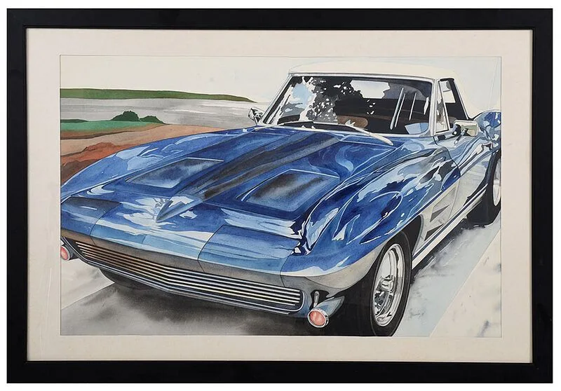 Charles Munday, Blue Corvette, 1978, watercolor on paper
