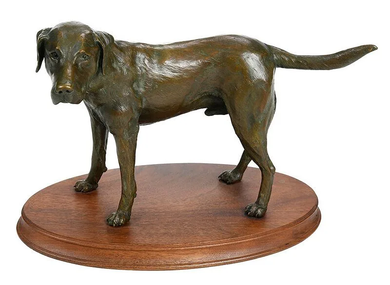André Harvey, ÿThe Eavesdropper (Labrador Retriever), 1974, patinated bronze on wood base