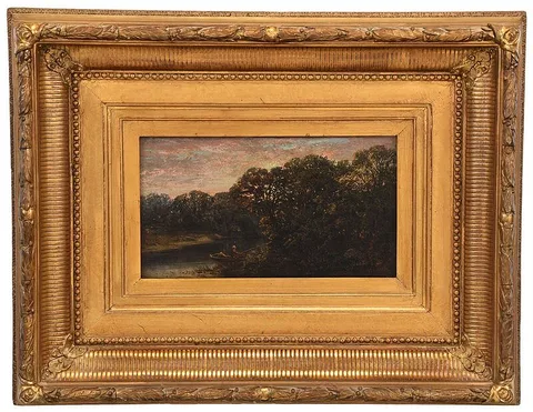 Joseph Morviller, Fishing at Sunset, oil on panel
