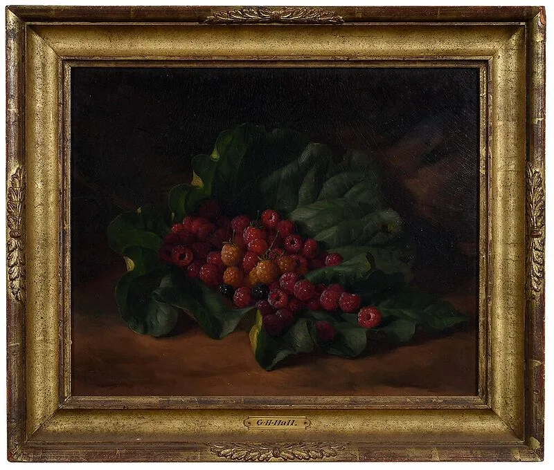 George Henry Hall, Raspberries on a Leaf, 1861, oil on board