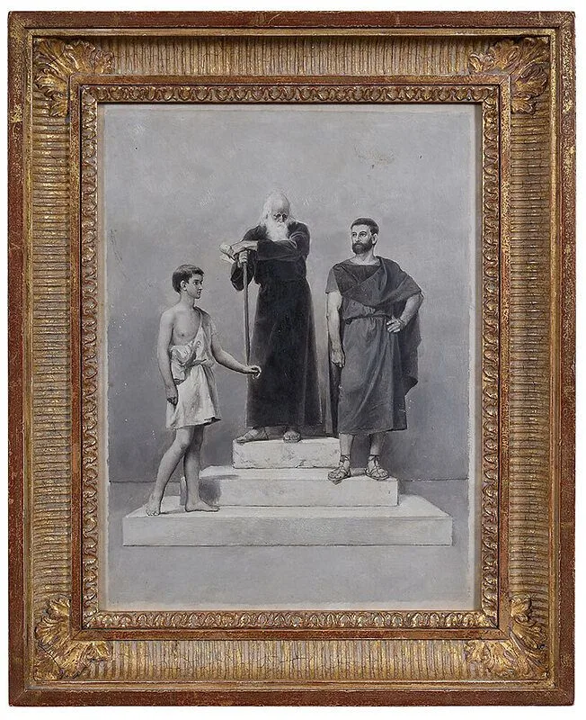 Alonzo Chappel, The Ages of Man, oil on board en grisaille,ÿ12-1/4 x