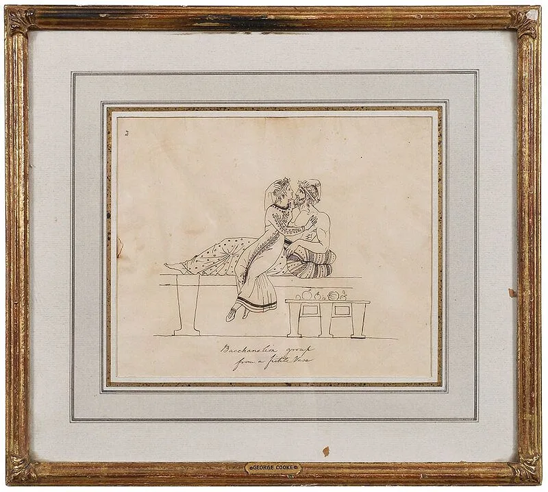 George Cooke, Bacchanalian group from a fictive vase, illustration for Thomas Hope, Costumes of the Greeks and Romans, New York: Dover Publications, 1812, ink on laid paper