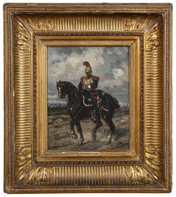 Auguste Gardanne, A pair of Second Empire portraits: A French Lancer and AÿCarabiniere-…-Cheval, both signed lower left "A. Gardanne, oil on canvas