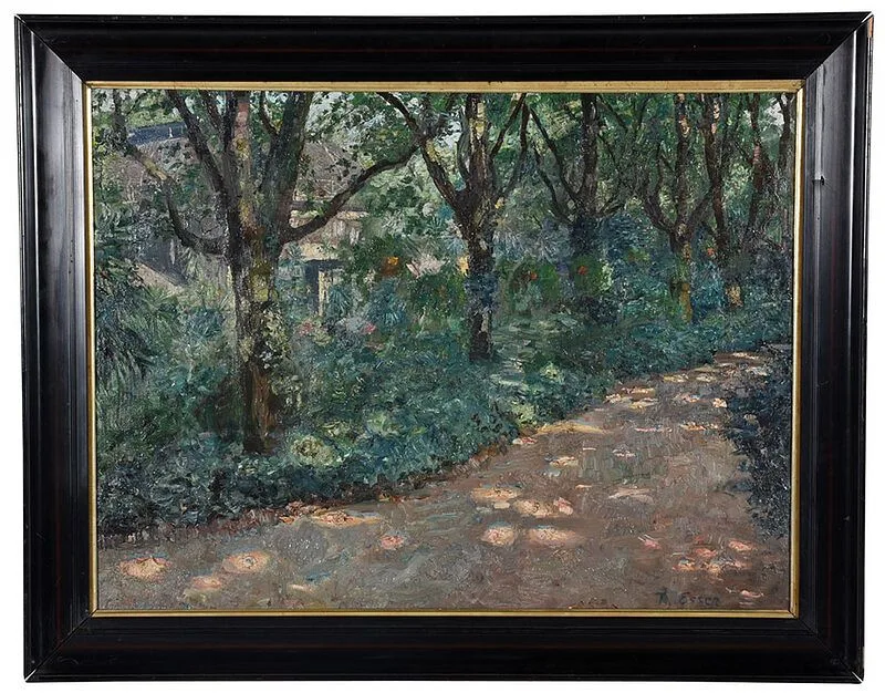 Theodor Esser, Dappled Light on a Garden Path, oil on canvas