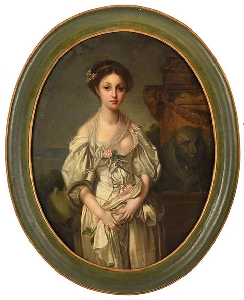 The Broken Pitcher, after the painting held by the Louvre, 19th century copy by Jean-Baptiste Greuze, oil on canvas, sold Aug 2020