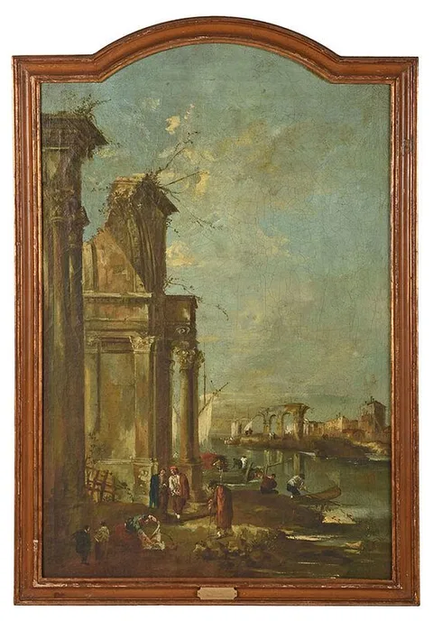 Capriccio View of a Seaport with Ruins by Francesco Guardi, oil on canvas, sold Aug 2020