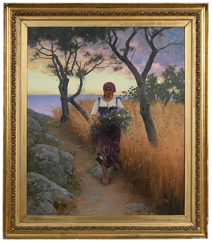 Charles Caryl Coleman, Summer Flowers, Ana Capri, 1901, oil on canvas backed by panel