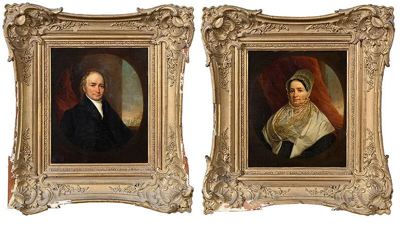 George Linen, A rare pendant pair: William Franklin Mott (1785- 1867) and Phoebe Merritt Mott (1789-1859), oil on canvas