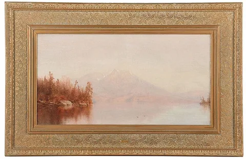 Jervis McEntee, Lake Placid, New York, oil on canvas backed by panel