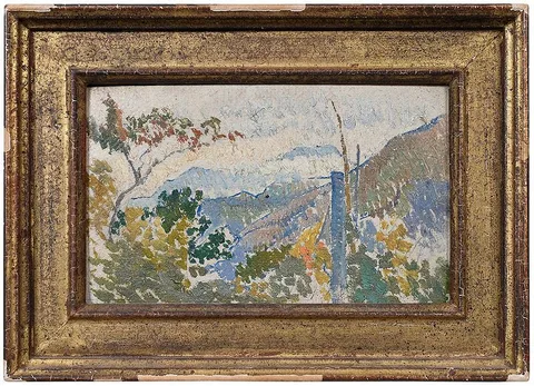 Joseph Stella, Modernist Landscape, oil on board