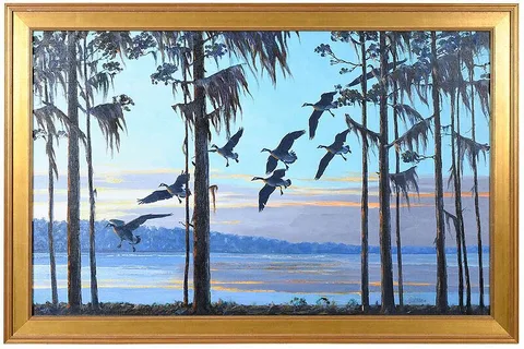 Richard Evett Bishop, Geese at Sunset, Honey Lake, Monticello, Florida, oil on canvas