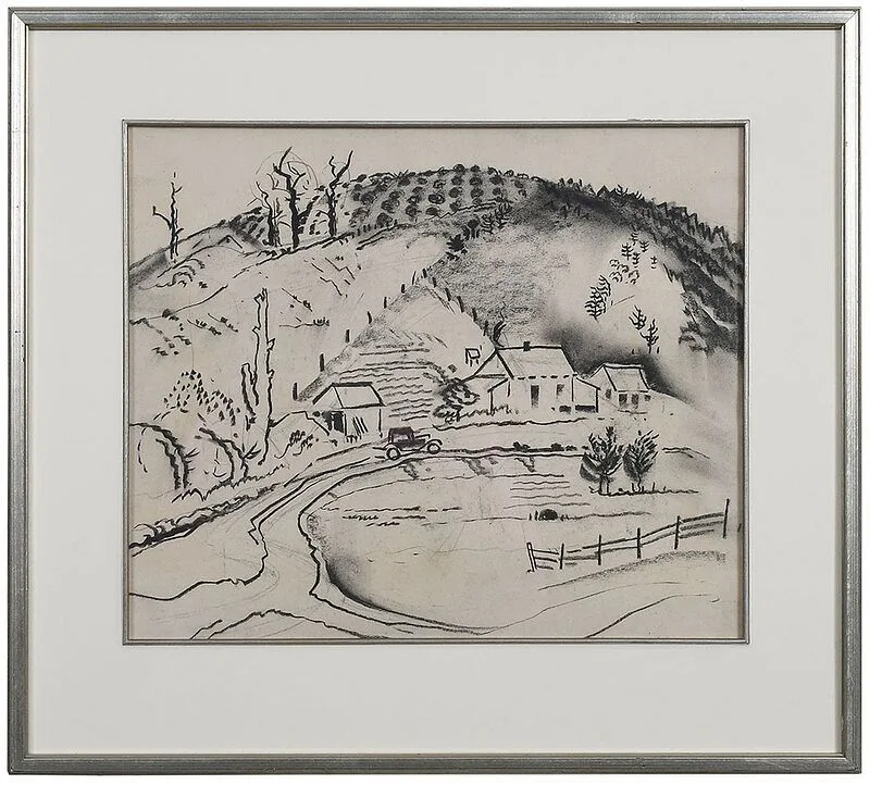 Will Henry Stevens, Mountain Farm, charcoal on paper